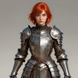 a beautiful woman wearing cloth armor, redhead, short hair, digital art, extremely detailed