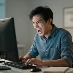 man screaming at computer