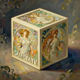 beautiful art nouveau painting of companion - cube!!!!!!!!!!!!!!!!! companion - cube!!!!!!!!!!!!!!!!!