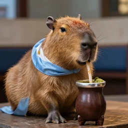 capybara drinking mate with argentine flag
