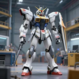 photorealistic of a Mecha 3d anime, in assembly plant, medium shot, mid-shot, highly detailed, trending on Artstation, Unreal Engine 4k