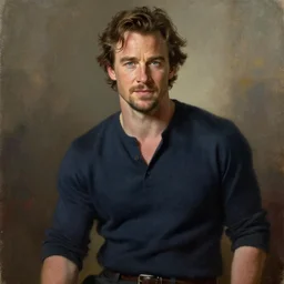 herry cavill, attractive male, painting by ross tran