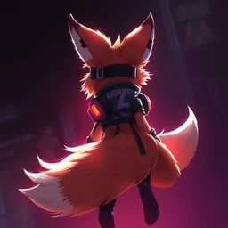 an anthropomorphic cyberpunk fox with a fluffy tail, backlighting, trending on artstation, digital art, furry art, trending on furaffinity, fantasy art, by kawacy, view from behind