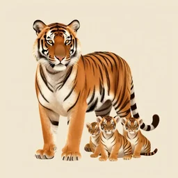 beautiful aesthetic digital illustration of a solitary female tiger with her litter of newborn cubs by Lisa Parker and Anne Stokes, matte background, deviantArt, artstation, trending on artstation