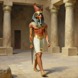 an ancient egyptian palace guard walking through the egyptian courtyard by anders zorn, wonderful, masterpiece by greg rutkowski, beautiful cinematic light, by greg manchess, jessica rossier