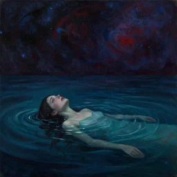 despair, drowning, loneliness. collapsing into spiral oblivion, the weeping visage of a longing dreamer in desolation. cosmic void, abyssal ocean depths, vibrant darkness, by jackson pollock, john avon, rebecca guay, carl critchlow. moody, murky. glimmering hopes last gasp in the endless waters. surrealism, gouache painting. final fleeting moments.