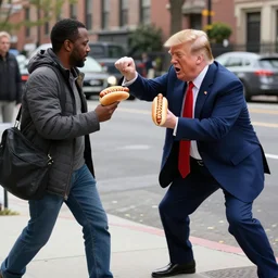 Donald trump assaults a pedestrian with hot dogs, caught in 4k