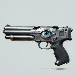 Concept art of a bionic gun with an eye on it.