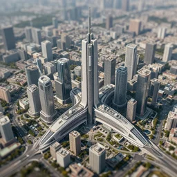 utopian futuristic city, aerial photography, tilt shift, highly detailed, high quality, high resolution