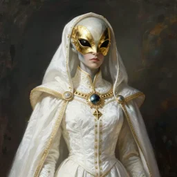 Alien King in white imperial clothing, mantle, gold mask by Giger and Beksinski