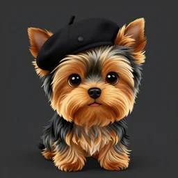 A cute black and gold yorkshire terrier artist, wearing a french beret, 30mm, by Noah Bradley trending on ArtStation, deviantart, high detail, stylized portrait