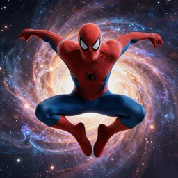 Spider-Man ascends to the infinity of the universe, 4K, hyperrealistic