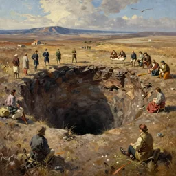barren tundra, deep sinkhole, extremely detailed oil painting, unreal 5 render, rhads, sargent and leyendecker, savrasov levitan polenov, bruce pennington, studio ghibli, tim hildebrandt, digital art, landscape painting, octane render, beautiful composition, trending on artstation, award winning photograph, masterpiece