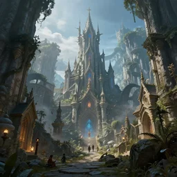 inside a magical elven city, highly detailed, 4k, HDR, award-winning,  hyper realistic
