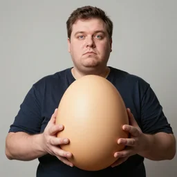man is proud of his large egg