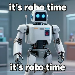 meme about ai, caption reads it's robo time