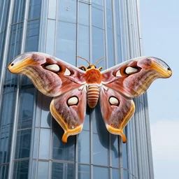 colossal atlas moth on the side of a skyscraper