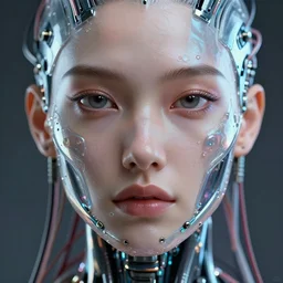 a beautiful close up portrait of human face, with epic bionic cyborg implants, wires, tubes, biomechanical details, liquid, prismatic highlights, ex machina style, cinematic, concept art, 5 0 mm, elegant, octane render, vray