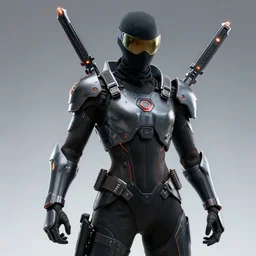 cyber ninja with high tech weapons, highly detailed, 4k, HDR, smooth, sharp focus, hyper realistic, high resolution