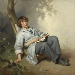 lazy entomologist in the shade. painting by bernard emile