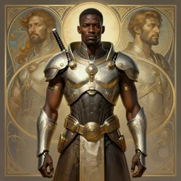 symmetry!! portrait of an african warrior, sci - fi armour, tech wear, muscular!! sci - fi, intricate, elegant, highly detailed, digital painting, artstation, concept art, smooth, sharp focus, illustration, art by artgerm and greg rutkowski and alphonse mucha