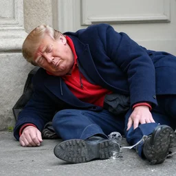donald trump as a homeless man, bum, drunkard, passed out