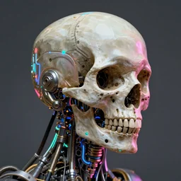a full head portraits of skull mechanical hydraulics neon highlights painting, intricate details, 3 d, octane 8 k, by moebius and basquiat