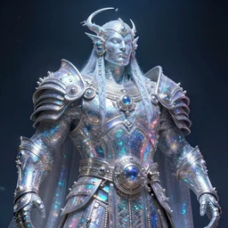 portrait of a giant glittering sublime shaman overlord wearing iridescent armour of galactic awareness, trending on artstation, intricate character study, beautiful lighting, highly detailed, amazing, 8 k, cinematic, by greg rutkowksi and peter mohrbacher and craig mullins