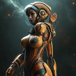 fractal beautiful hourglass feminine rusted cyborg in full body skin space suit, helmet, concept art, joshua rife, photoshoot, intricate, highlydetailed, space background, artstation 4 k raytracing, shadows, highlights, illumination