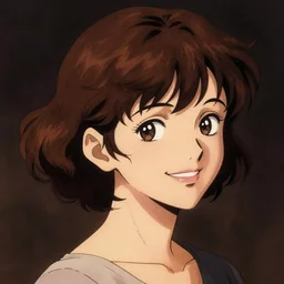 a beautiful girl with short curly brown hair in a short ponytail, a pointy chin, happy, smiling , dramatic lighting, illustration by Rossdraws, yoji shinkawa, 4k, digital art, concept art, trending on artstation