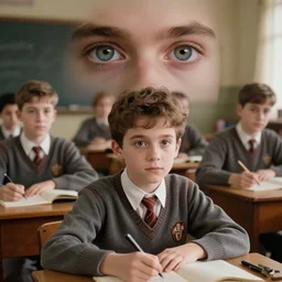 sharp, highly detailed, a classroom in the school of science and magic, from an alternate 1 9 5 5, good lighting, in focus, cinematic still, high quality scan, in focus, detailed eyes, realistic faces, award winning lighting, award winning photography, ultra high definition