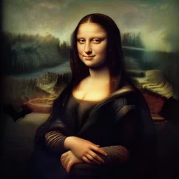 still image of the mona liza in the dark knight, cinematic, anamorphic, 8 0 mm f / 2. 8 l, 3 5 mm film, movie