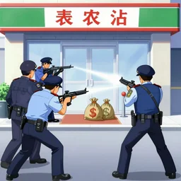 1993 Video Game Screenshot, Anime Neo-tokyo bank robbers vs police shootout, bags of money, Police Shot, Violent, Action, MP5S, FLCL, Highly Detailed, 8k :4 by Katsuhiro Otomo : 8
