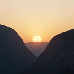 beautiful sunrise between the two valleys, minimalist, digital art, cartoony, shaded