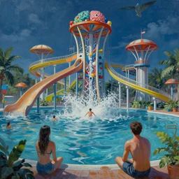 waterpark in the human bloodstream painting by brain froud, charles vess, cinematic lighting, epic composition, highly detailed