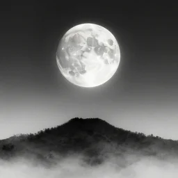moon above mountain, zen ink