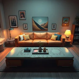 retrofuturistic couch table, living room, quint buchholz, wlop, dan mumford, artgerm, liam brazier, peter mohrbacher, raw, featured on artstation, octane render, cinematic, rugged, intricate, 8 k
