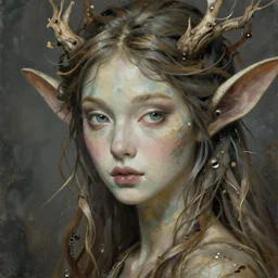 a beautiful dryad, enigmatic beauty, esoteric, muted colors, head in focus, dryad aesthetics, intricate details, elegant, highly detailed, hyperrealistic painting, concept art, painterly, sharp focus, art hans jokem bakker