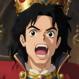 centered!! macro head portrait of medieval shouting! king michael jackson, artstation, detailed cartoon, elegant, digital painting, concept art, smooth, sharp focus, illustration, ghibli, makoto shinkai, don bluth, fujita goro, jean giraud, akihiko yoshida, tom whalen 8 k