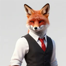 a fox being part of the mafia wearing a white shirt and a red tie on a black vest, digital art