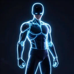 Photograph of a neon glowing cyborg Genos One Punch Man by David Yarrow