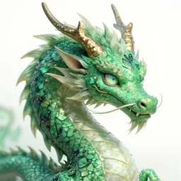 green dragon with butterflypattern and dreamy eyes, realistic