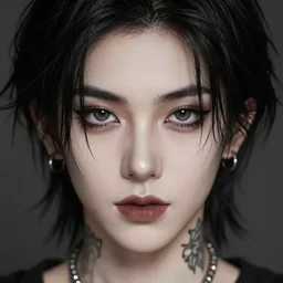beautiful portrait goth boy, tattoo, big eyes, black hair, sharp focus, smooth, digital illustration, by mcbess, symmetry