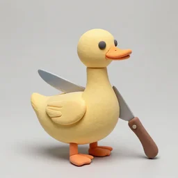 a clay stop motion of a duck with a knife, clay stop motion art.