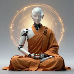 symmetrical portrait of an android monk meditating to achieve technological singularity by xsullo