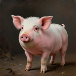 cute little pink pig with pearl earrings on ears, dressed in classic, high definition, accurate focus, oil painting, digital, artistic, by mauritshuis