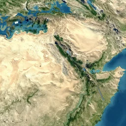 satellite map, desert, forest, mountains
