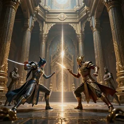 fantasy sci fi characters fight in ancient temple, action scene, 8 k, lumen reflections, sharpened, insanely detailed and intricate, hypermaximalist, elegant, ornate, hyper realistic, super detailed