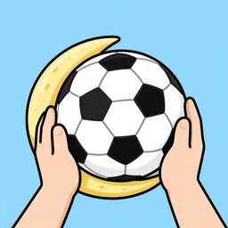 “moon with hands and feets playing football with earth, cartoon style”