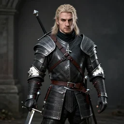 a witcher with beautiful cloth armor and sword